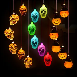 Goedkope Halloween Solar Lights Led String Pompoen Spook Skeletten Bat Spin Fee Wind Gong Voor Tuin Outdoor Decoratie