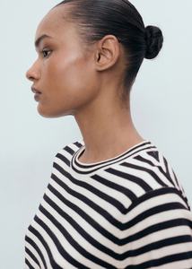 T-shirt classique à rayures bretonnes pour <span class=keywords><strong>femme</strong></span> 2026 – Personnalisé en lin et coton, manches courtes, col rond, tricoté - Product Image 4