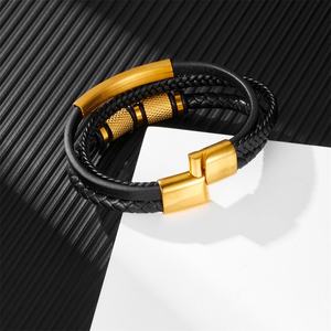 Fashion Wholesale <b>24K</b> <b>Gold</b> Plated Designer Leather <b>Bracelets</b> and Bangles for <b>Men</b>-Gift - Product Image 6