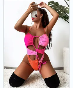 2023 Hot Sell Fashion Sexy Women Bathing Suits One Piece Swimsuit Pink Mini Thong Bikini