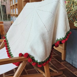 Manta de Ganchillo Luckykoo con Diseño de Rosas y Girasoles, Manta Floral para Cama, Cubrecama Hecho a Mano - Product Image 6