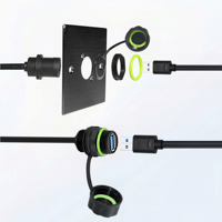 Kabel Ekstensi Ganda USB 3.0 Tahan Air IP68 Konektor Industri Panel Mount M20 dengan Tutup Anti Debu untuk Kamera Luar Ruangan Layar LED