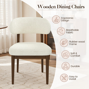 Arched Back Teddy Fabric Dining <b>Side</b> Chairs Ergonomic Upholstered Rubber Wood Dining Chairs for Restaurant Cafe Bistro - Product Image 5