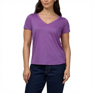 Camiseta de Verano 2027 para Mujer, Informal, Holgada, Cuello en V, Tejida, Transpirable, Ecológica, Elegante, de Manga Corta - Product Image 1