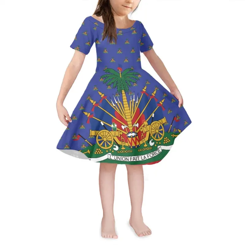 Custom Hot Sale Haiti Polynesia Girl Frocks Designs Girl Dress Print On Demand Children Kids Dresses For Girls With Dropshipping