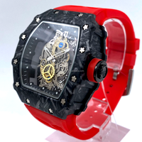 SPARKTIME Montre Tonneau tendance pour homme 47mm avec bracelet en caoutchouc à surface creuse unique, montre de sport à quartz personnalisée