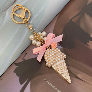 2025 New Luxury Women's Crystal Rhinestone Inlay Handbag Pendant Alloy Style <strong>Car</strong> <strong>Key</strong> <strong>Ring</strong> with Pearl Bow Ice Cream <strong>Key</strong> Chain - Product Image 5