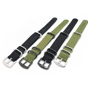 High quality fabric canvas watch band army Green black 20mm 22mm 24mm woven zulu nylon watch strap