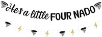Dekorasi Pesta Ulang Tahun Four Nado untuk Anak Laki-laki, Spanduk Hes a Little Four Nado, Tanda Tornado Hitam, Perlengkapan Ulang Tahun Tornado ke-4