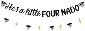Decorazioni per Festa di Compleanno a Tema Four Nado per Ragazzi, Striscione 'Lui è un Piccolo Four Nado', Insegna Nera Tornado, Accessori per il 4° Compleanno - Product Image 2