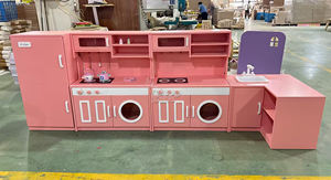Ensemble de cuisine de simulation rose pour enfants Playhouse de cuisine pour enfants en bois petite maison de jeu de simulation aire de jeux intérieure douce - Product Image 2