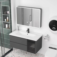 Vente en gros de meuble de salle de bain en aluminium Meuble-lavabo complet bon marché avec lavabos simples et miroir intelligent à LED