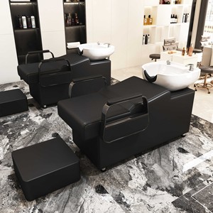 Nouveau Fauteuil de Lavage Semi-Inclinable en Similicuir Noir de Luxe pour Salon de Coiffure et Hôpital avec Bac à Shampooing Profond Intégré - Product Image 3