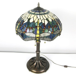 Lámpara de Mesa Tiffany LongHuiJing de 16 Pulgadas con Pantalla de Vidrio Estilo Libélula y Base de Cobre - Product Image 4