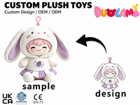 Porte-clés personnalisé en peluche lapin avec capuche pour fille, poupée en peluche sur mesure, conception OEM/ODM pour cadeau, jouet en peluche personnalisé