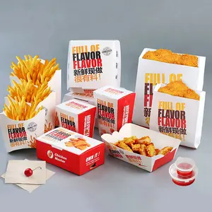 अनुकूलित खाद्य ग्रेड कागज पैकेजिंग फ्रेंच फ्राइड चिकन बॉक्स बाहर ले fc0 fc1 fc3 fc4 चिकन बक्से
