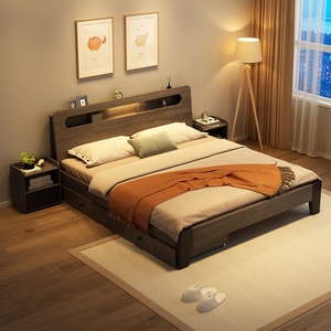 Nordic SolidWood <b>Platform</b> <b>Bed</b> <b>Double</b> King Size Multi Functional for Bedroom Hotel Guesthouse Apartment Home Furniture Wood Ash S - Product Image 2
