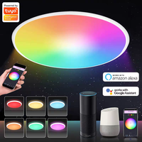 Tuya Moderne Minimaliste RGB Smart LED Plafonnier Intérieur Lampe Ronde avec Contrôle APP Base en Plastique pour Éclairage de Salon