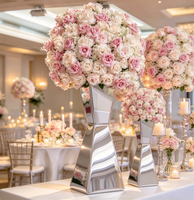 Vase de mariage moderne et simple en acier inoxydable, centre de table miroir haut avec boule florale pour la décoration de table d'événements et de fêtes en intérieur