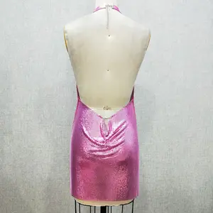 2023 rose vif Sexy dos nu métallique robe mi-longue maille en métal Clubbing filles robe de cotte de mailles pour la fête