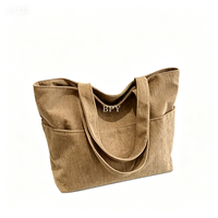 Sac fourre-tout de luxe en velours côtelé BPY pour femmes avec fermeture éclair, tendance
