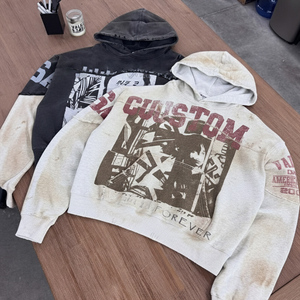 Digital Printing Boxy White OEM Custom Print Heavyweight Streetwear 400 GSM Distressed Pullover Men's Hoodie