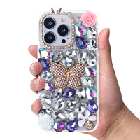 Coques de téléphone KINGSOUL Pro Max Full Diamond TPU+PC+Verre antichoc avec anneau magnétique et paillettes pour modèles 13/14/15, fixation rapide