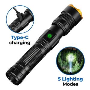 Linterna LED de Largo Alcance con Láser Blanco de 15W, Recargable Tipo-C, Banco de Energía, Zoom, Táctica, Martillo de Emergencia para Camping - Product Image 1