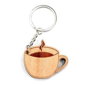 Wooden Keychain <b>Gift</b> for Colleagues Workmate Different Shapes Custom Coffee Keychain - Product Image 1