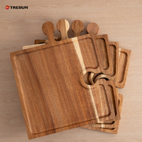 Ensemble de 4 plateaux de service créatifs en bois d'acacia pour pizza et charcuterie, avec planches à découper