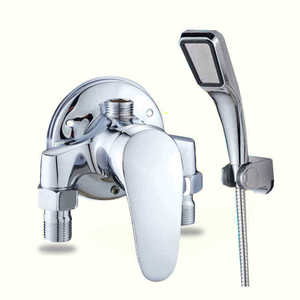 Robinet de douche monocommande apparent avec cartouche céramique, jet pluie, tête triangulaire, mitigeur eau chaude et froide - Product Image 1