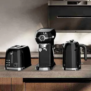 סט מכונת קפה מכשירי חשמל ביתיים רטרו טוסטר מכונת קפה חשמלית מנירוסטה וסט טוסטר