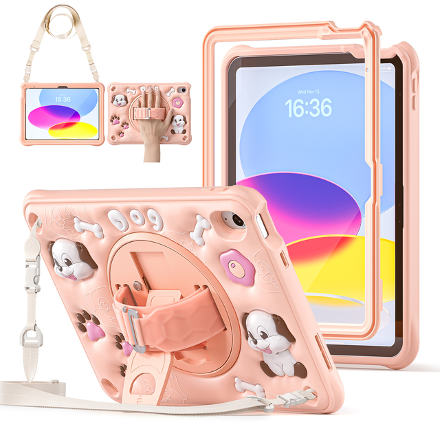 2025 Cartoon 3D Silicone Handheld Holder Cute Dog Tablet Case Cover For ipad 10th 10.9 inch Shockproof Computer Case