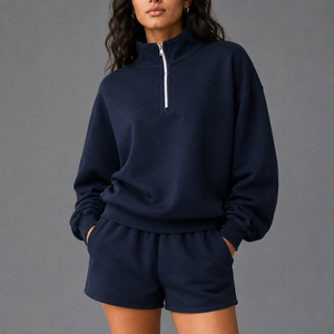 Sudadera Básica para Mujer, Cuello Redondo, Cierre de Cremallera de un Cuarto, Transpirable, de Algodón Suave, Manga Larga, para Uso Diario, Informal - Product Image 3