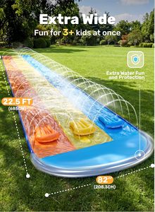 Triple Lane Rainbow PVC Water Slide with Sprinkler and 3 <b>Surf</b> Riders for Kids Backyard Racing - Product Image 2