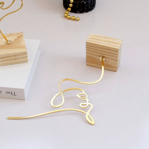 Base de madera cuadrada de arte lineal abstracto moderno, cara contemplativa, artesanía de mesa, decoración del hogar, Edición Dorada - Product Image 6