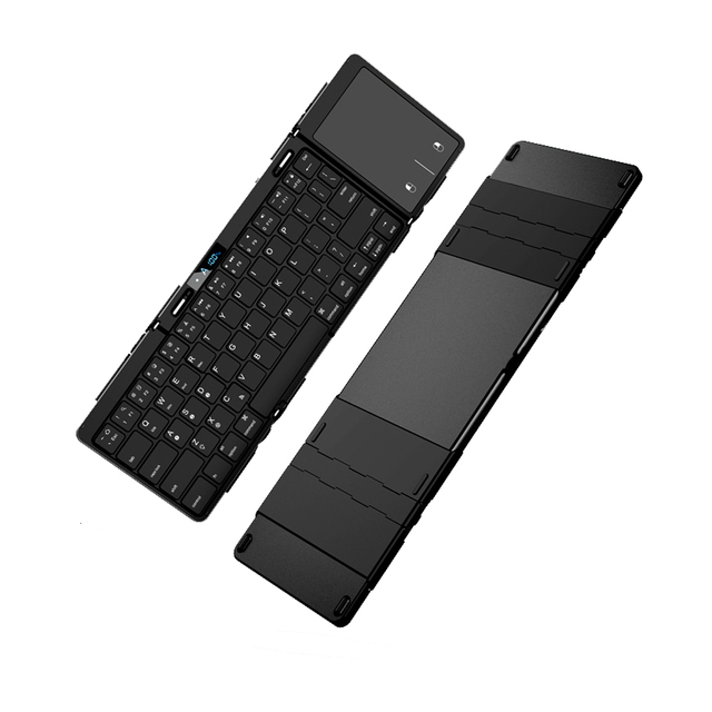 Wireless Foldable Slim Portable Mini Triple Folding for Keyboard with Touchpad USB Type-C LED Backlit Office Use