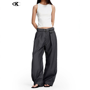Pantalones de Traje Casuales Anchos de Estilo Americano en Negro y Gris de Alta Calidad para <span class=keywords><strong>Hombre</strong></span> 11KN - Pantalones Plisados de Corte Holgado - Product Image 2