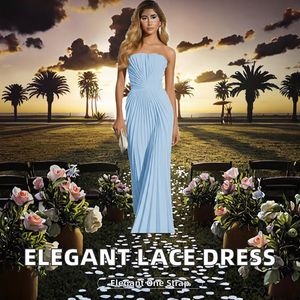 Vestido de Noche Elegante de Gasa con Volantes y Encaje, de un Solo Hombro, Escote Corazón, Plisado, Largo, Tallas Grandes, Estilo Casual para Fiesta o Boda - Fiemii - Product Image 2