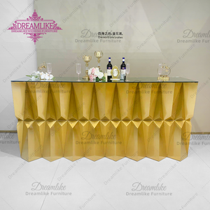 Mostrador de barra de cristal con espejo de acero inoxidable dorado moderno, muebles de hotel para bodas y eventos comerciales para clubes al aire libre - Product Image 2