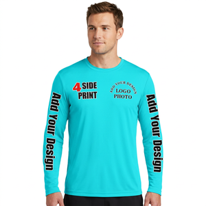 Camiseta Personalizada de Manga Larga para Hombre, 100% Poliéster, Secado Rápido, Cuello Redondo, Diseño Estampado Frontal, Corte Holgado, Color Verde Azulado, Ecológica - Product Image 3