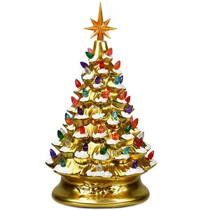 세라믹 크리스마스 트리 배터리 운영 탁상 인공 크리스마스 장식 트리 여러 가지 빛깔의 조명 축제 선물