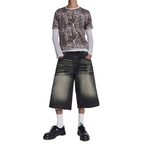 Shorts en jean baggy déchirés à taille basse, coupe ample, noir délavé, style streetwear vintage - Product Image 3