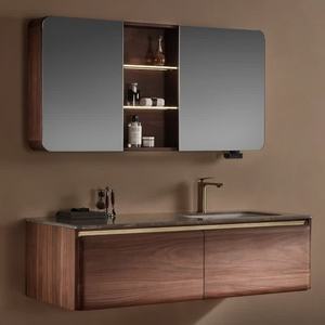Medieval style bathroom cabinet combination modern light luxury walnut color bathroom cabinet bathroom washroom - Product Image 1