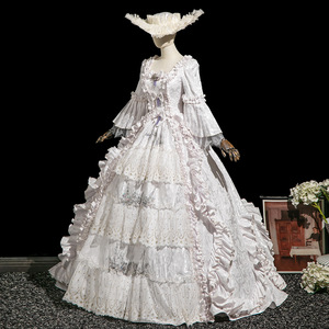 Abito da ballo bianco vittoriano rococò da donna, stile Regina delle Nevi, con balze a strati, maniche a campana, per spettacoli teatrali e feste - Product Image 4
