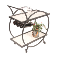 Carrito de Vino Industrial de 2 Niveles en Madera Negra con Ruedas Giratorias - Carrito de Almacenamiento para Hotel, Cocina, Comedor, Bar y Exteriores
