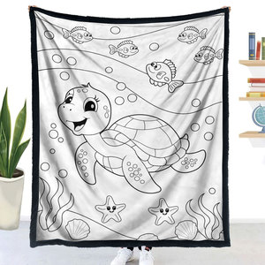 Coperta Personalizzabile Fai-da-Te da Colorare in Poliestere con Disegno di Tartaruga Marina Anime, Coperta Calda Invernale per Bambini - Product Image 3