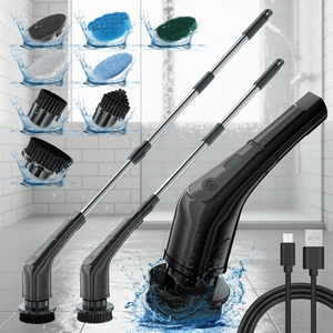<strong>Electric</strong> Spin Scrubber Cordless <strong>Cleaning</strong> <strong>Brush</strong> With 7 Replaceable <strong>Brush</strong> Heads, Dual Speed Floor Scrubber With Adjustable Handle - Product Image 1
