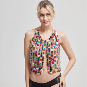 Chaîne de soutien-gorge tendance en gros, sans manches, chaîne de soutien-gorge à paillettes colorées, cardigan sexy dos nu pour fille, haut érotique ajouré, <span class=keywords><strong>bijoux</strong></span> de chaîne de corps - Product Image 2