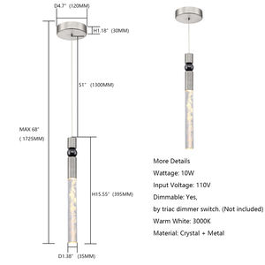 Lustre cylindrique en laiton et cristal, style nordique simple, pour décoration intérieure, idéal pour salle de conférence - Product Image 4